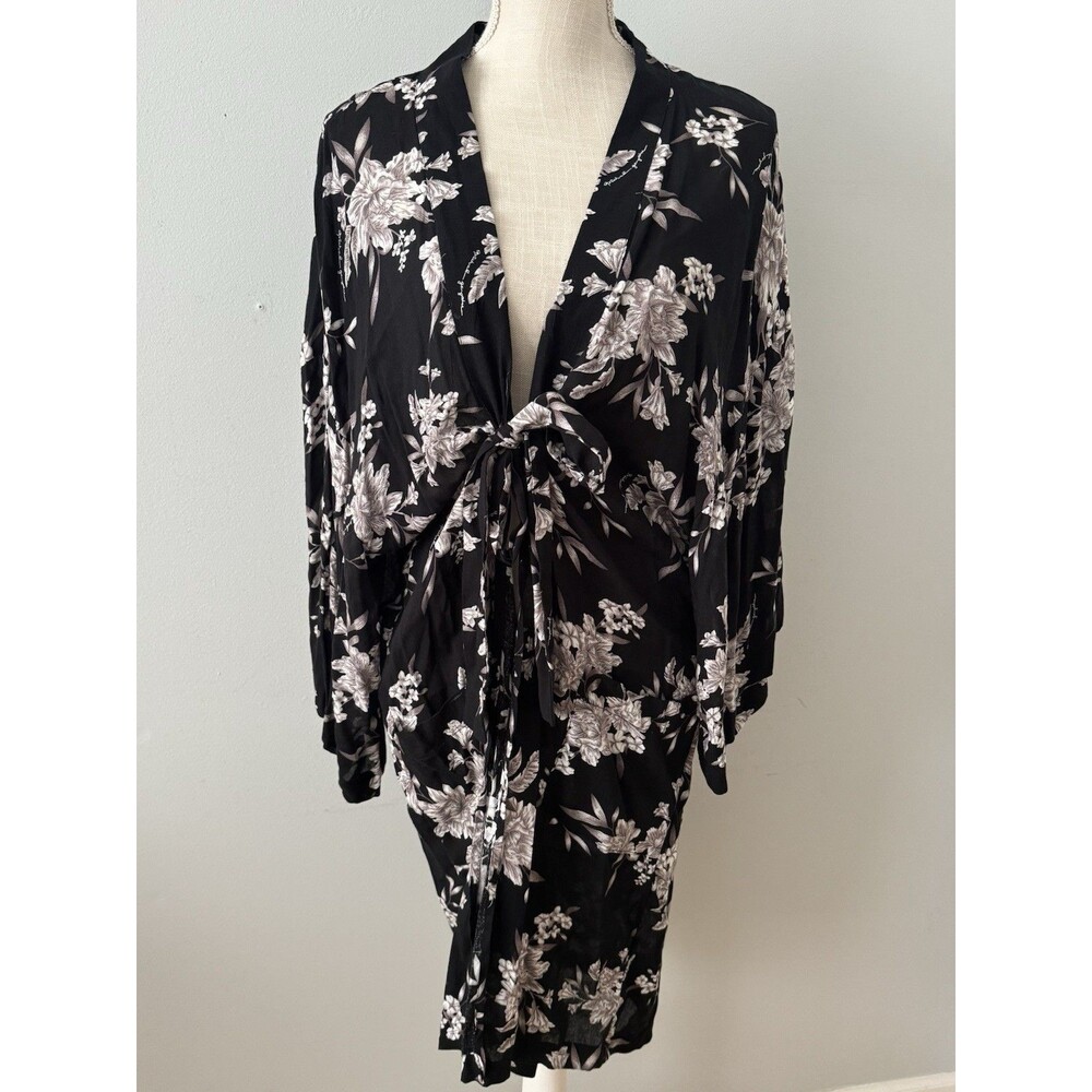 Spiritual Gangster Maya Black Floral Print Kimono One Size